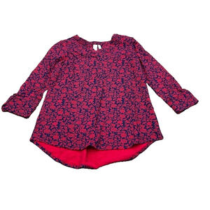 Aventura Womens Floral Top Blouse‎ Long Sleeve V-Neck Hi-Low Hem Pink Size M